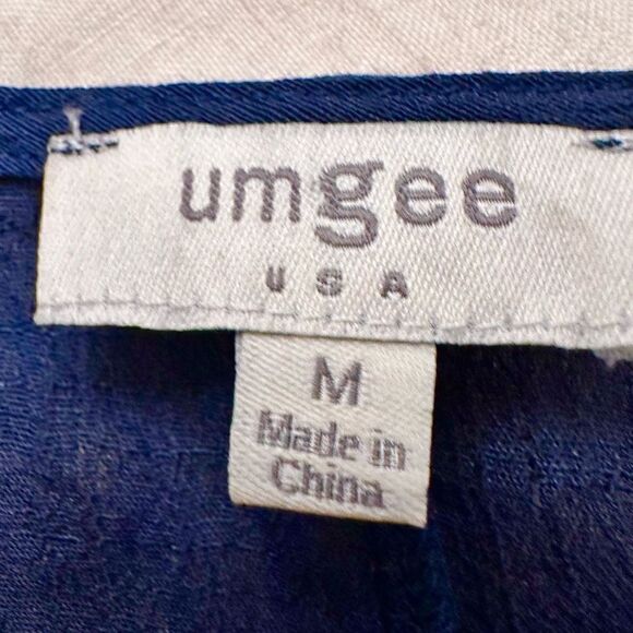 Umgee V-Neck Ruffle Bell Sleeve Rayon Blend Hi-Low Tunic Blouse Top Blue Medium - Picture 3 of 4